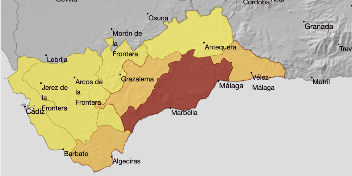 Aviso rojo en la Costa del Sol: riego extremo por fuertes lluvias hasta mediodía del lunes