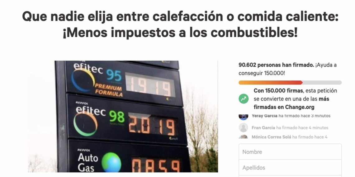 Más de 92.000 personas se suman a la petición al Gobierno para bajar impuestos a los carburantes