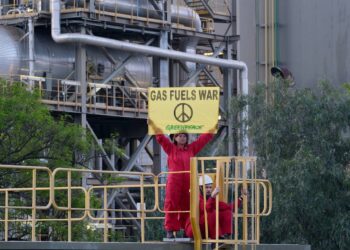 Greenpeace escala una central térmica en Málaga para denunciar que quema gas ruso «que financia la guerra»