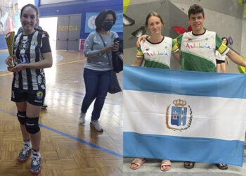 Los manilveños Eva Hernández, Juan Infante y Mar Carreño, en los nacionales de balonmano y escalada