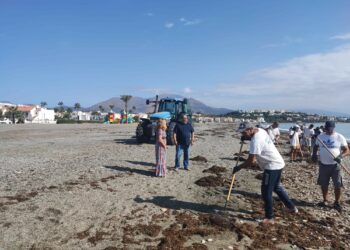 El final del verano no frena el ritmo de limpieza del litoral manilveño