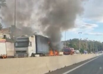 Un camión se ha incendiado en la A-7 a la altura de Mijas provoca el corte de un carril