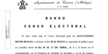 Exposición al público del Censo Electoral para las Municipales del 28 de Mayo en Casares