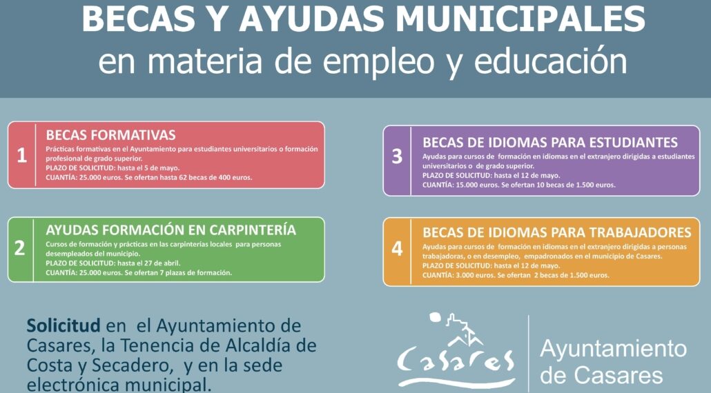 El Ayuntamiento de Casares abre convocatorias para becas y ayudas de formación