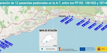 Adjudicadas por 1,8 millones la reparación de 12 pasarelas peatonales en la A-7 en Estepona, Marbella y Mijas