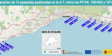 Formalizada por 1,8 millones la reparación de 12 pasarelas peatonales en la A-7 en Estepona, Marbella y Mijas