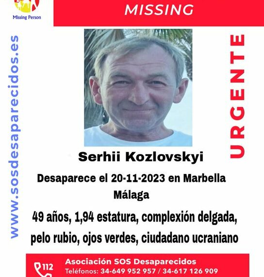 Desaparecido Serhii Kozlovskyi,de origen ucraniano, desde el pasado 20 de noviembre