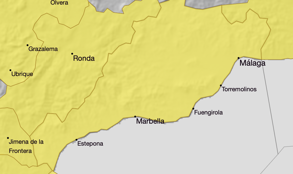 Activada la alerta amarilla por lluvia y viento en la Costa del Sol