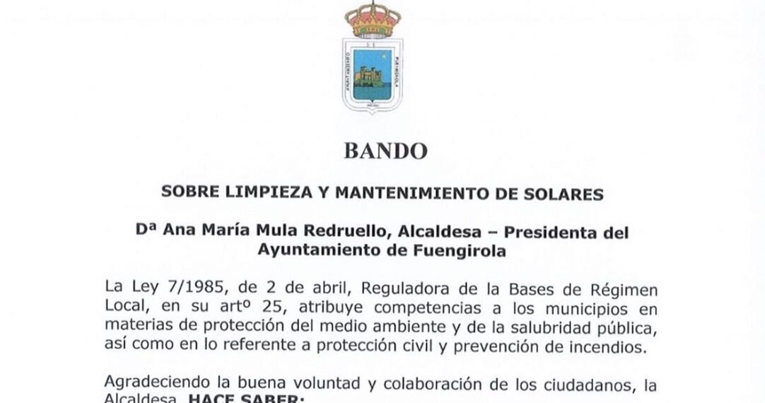 El Ayuntamiento de Fuengirola adopta medidas sobre limpieza y mantenimiento de solares