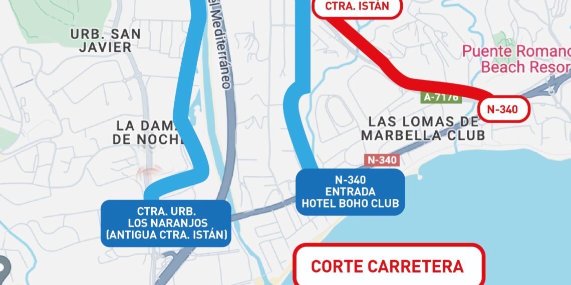 Corte de tráfico en un tramo de la carretera de Istán desde desde este lunes 1 de abril