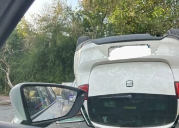 Vuelca un vehículo en Arroyo de la Miel tras salirse de la vía y chocar contra un árbol