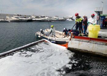 Una treintena de efectivos participan en un simulacro de rescate acuático en el Puerto Deportivo Virgen del Carmen y en la playa de El Faro