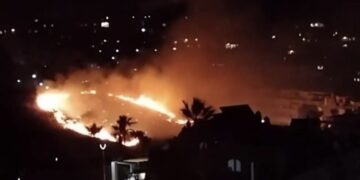 Arde un contenedor y provoca un incendio forestal en el paraje de Calahonda, en Mijas