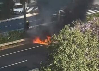 Sale ardiendo un vehículo en plena A7 enfrente del Centro Comercial Miramar
