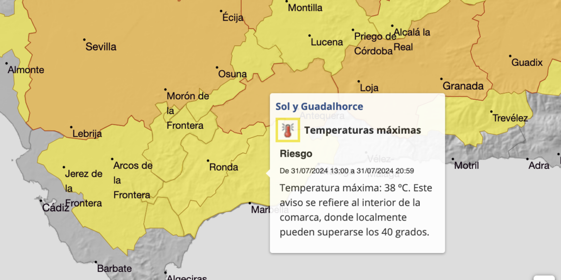 La Costa del Sol en aviso amarillo por calor: el termómetro alcanzará los 40ºC en el interior