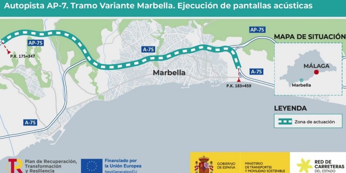 Adjudicadas por 13,1 millones de euros las obras para reducir el ruido de la autopista AP-7 en Marbella
