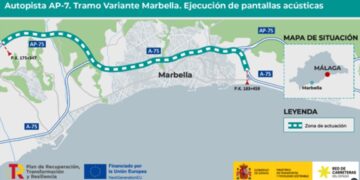 Advierten de afectaciones al tráfico en la AP-7 por la instalación de pantallas en la variante de Marbella