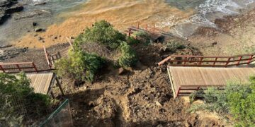 Afectada la Senda Litoral a su paso por Mijas por un desprendimiento junto a un edificio