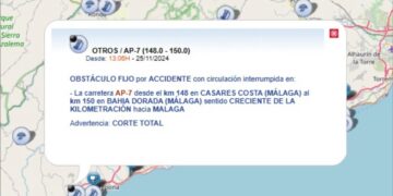 Cortada la AP-7 en Estepona tras un accidente entre dos camiones