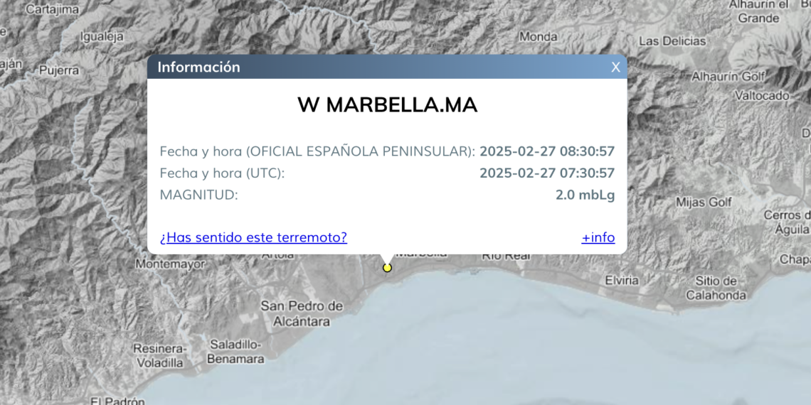 Registrado este jueves un terremoto en Marbella de magnitud 2