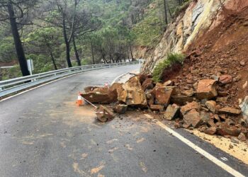 Retiradas unas rocas desprendidas por las lluvias en carreteras de Genalguacil y Jubrique