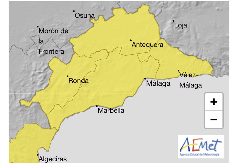 Aemet activa alerta amarilla en Málaga por riesgo de lluvias y tormentas para mañana sábado 12 de abril