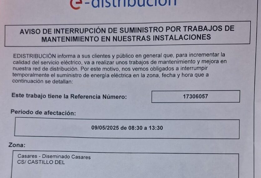 Cortes de electricidad en Casares durante la jornada de hoy