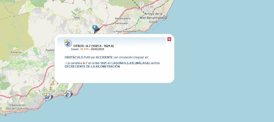 Un accidente de tráfico a la altura de El Faro genera más de 2 km de retenciones en la A-7