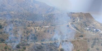 Declarado un incendio forestal en el municipio malagueño de Moclinejo