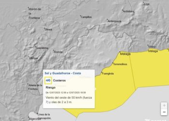 Aviso amarillo en la Costa del Sol: viento de hasta 50 km/h y olas de dos metros