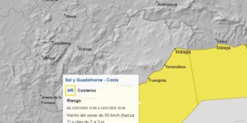 Aviso amarillo en la Costa del Sol: viento de hasta 50 km/h y olas de dos metros