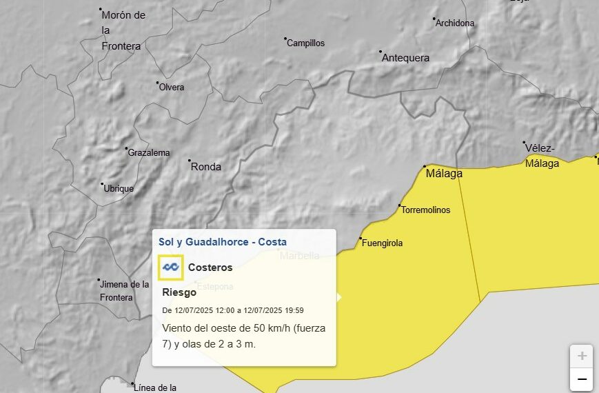 Aviso amarillo en la Costa del Sol: viento de hasta 50 km/h y olas de dos metros