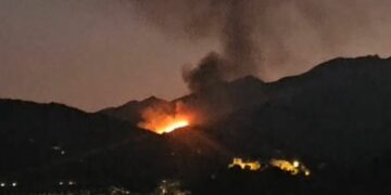 Activo un incendio forestal declarado en Monda: bomberos de Marbella colaboran en la extinción