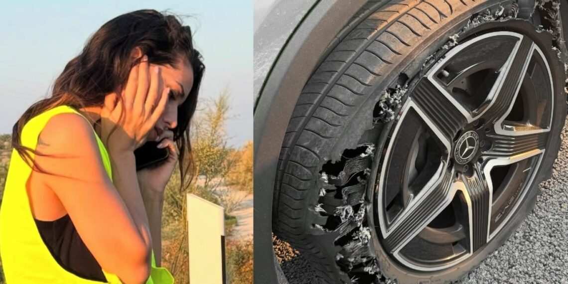 Tremendo susto para India Martínez en el camino de Marbella a Granada: un objeto revienta la rueda de su coche