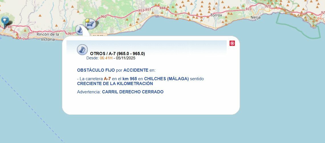 Varios kilómetros de retenciones por un accidente en la A-7 a la altura de Chilches