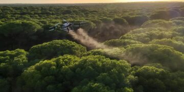 La Junta realiza por primera vez tratamientos aéreos con drones contra la procesionaria del pino y cubre 449,21 hectáreas en Málaga