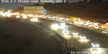 Un accidente en la AP-7 por Torremolinos genera hasta 4 kilómetros de retenciones a primera hora