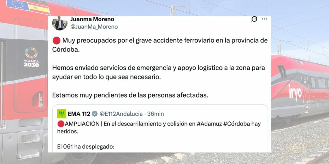 Juanma Moreno tras el accidente ferroviario en Córdoba: «Estamos pendientes de los afectados»