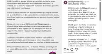 El club Conejito de Málaga «no tenía conocimiento previo» de los presuntos delitos sexuales de uno de sus entrenadores