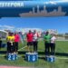 Los equipos de los IES Profesor Tomás Hormigo,  Monterroso y Puerta del Mar, ganadores del V Torneo Infantil de Atletismo