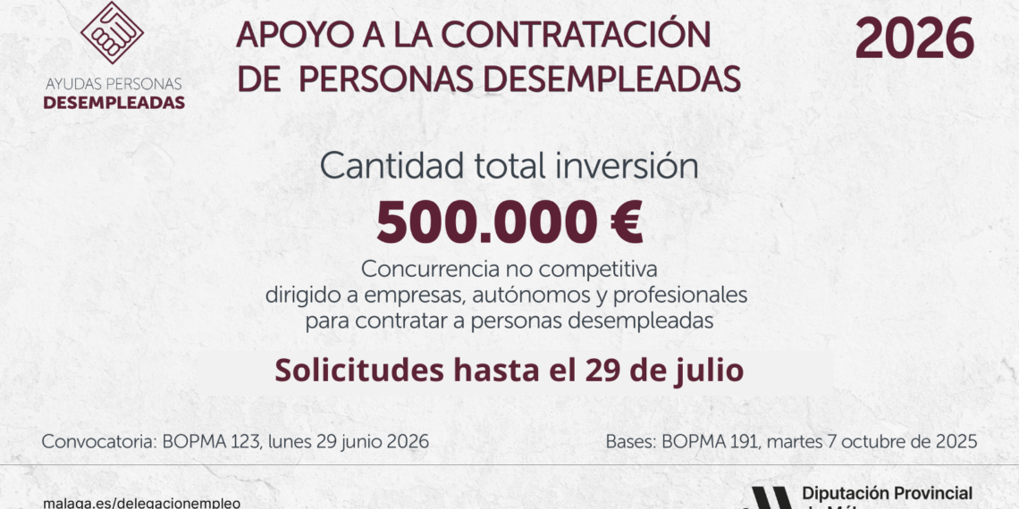 Diputación amplía hasta el 29 de julio la convocatoria de las líneas de ayuda para la contratación de personas desempleadas