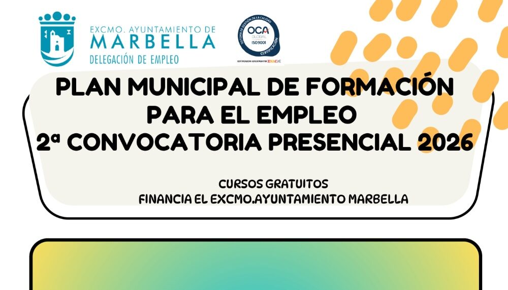 Marbella abre mañana el periodo de inscripción para cuatro nuevos cursos gratuitos presenciales de formación para el empleo