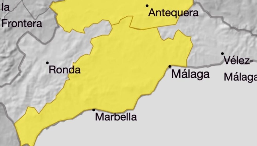 Aviso amarillo para este lunes en la Costa del Sol, Antequera y Guadalhorce por lluvias de hasta 15 litros en una hora