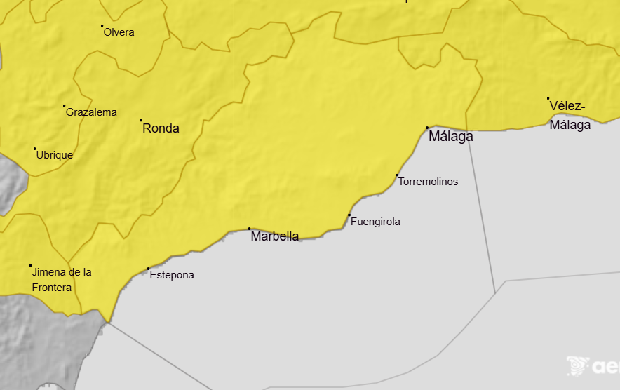 La Costa del Sol no se queda atrás: la AEMET activa el aviso amarillo para este sábado por «fuertes lluvias y tormentas»